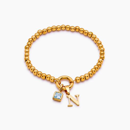 Beaded Initial Birthstone Bracelet